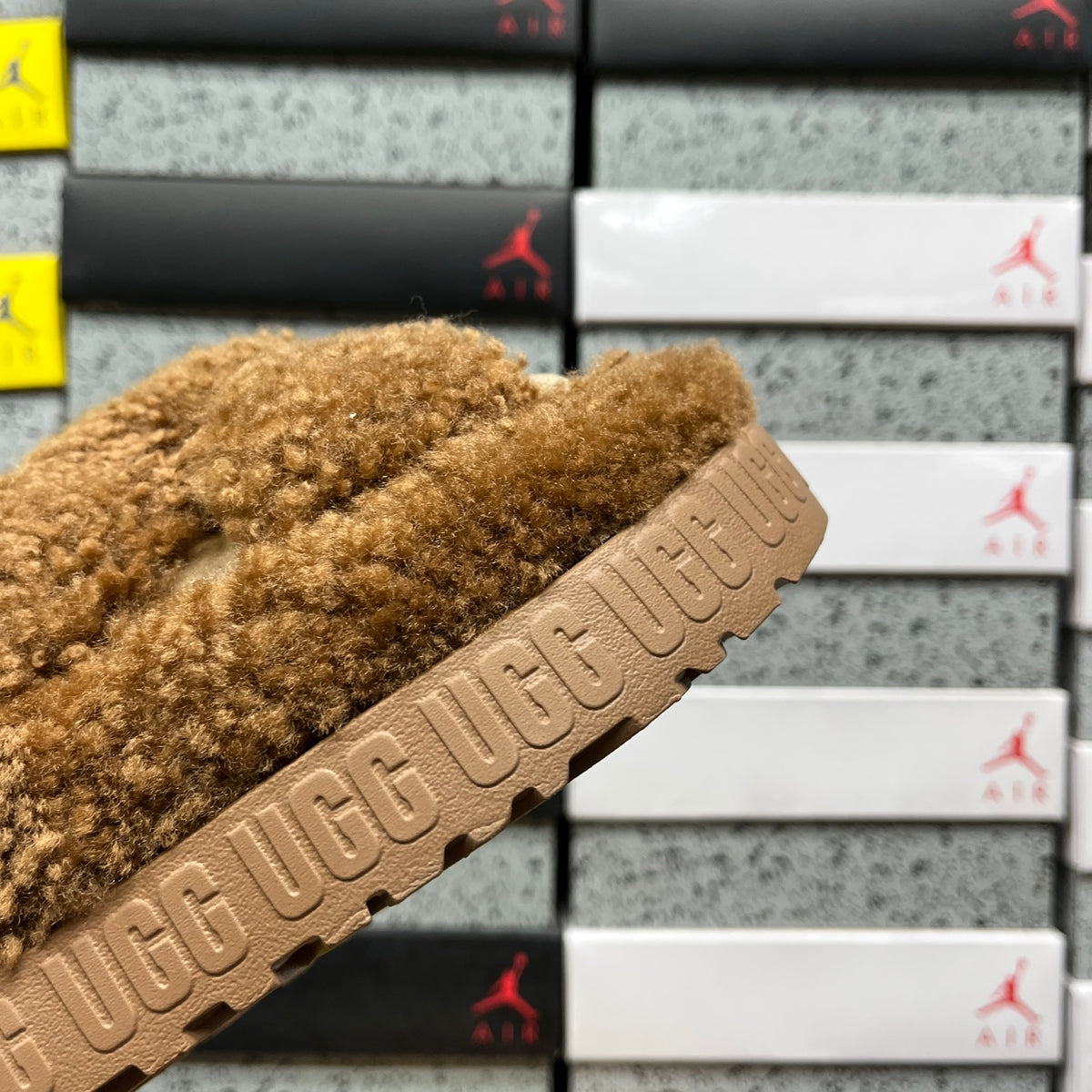 UGG Fluffy Platform Sandals in Chestnut with Crossover Straps