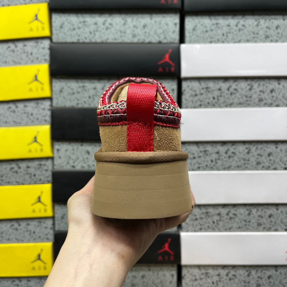 UGG Platform Slip-On Shoes in Chestnut with Red Stitched Trim