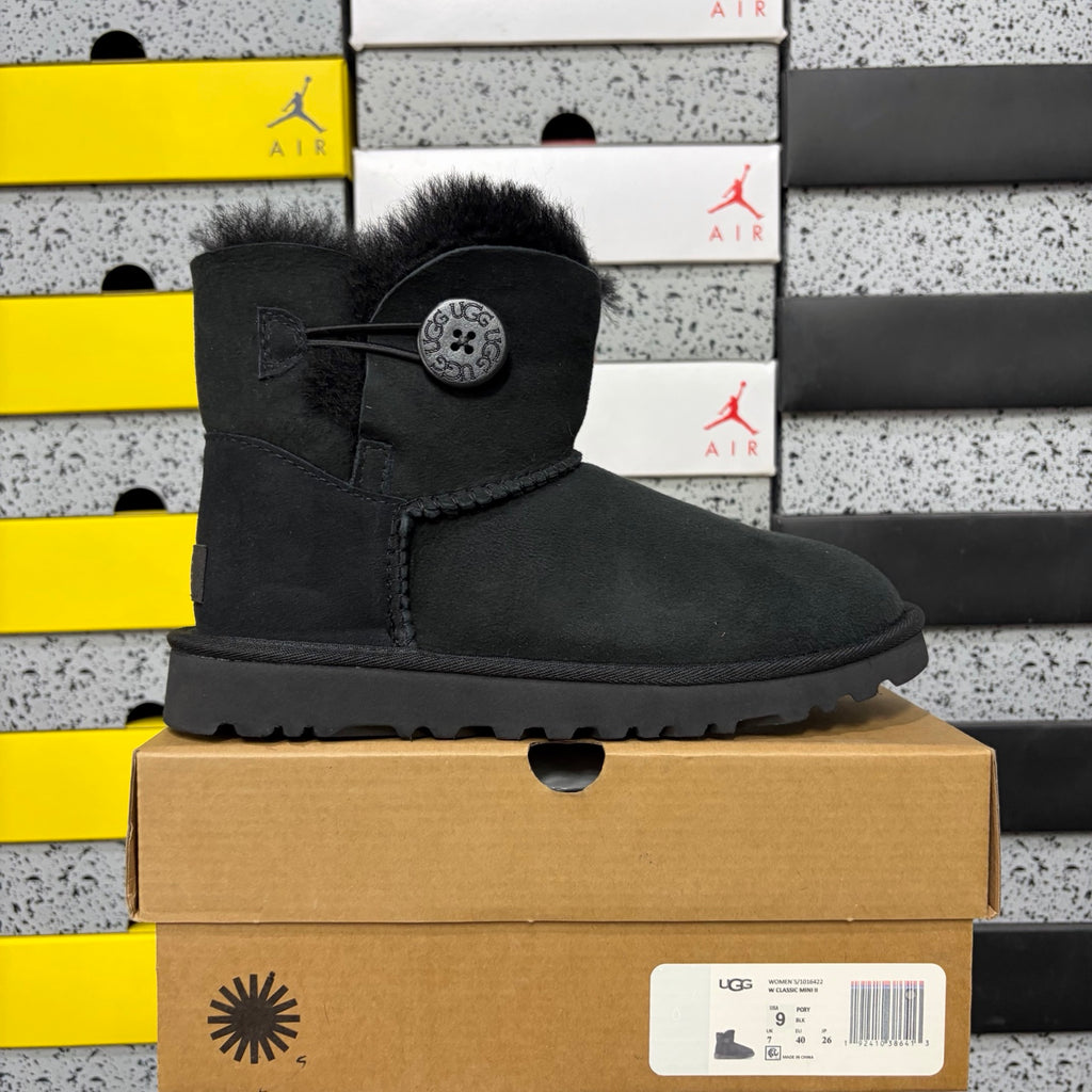 UGG Button-Detail Short Boots in Black with Plush Lining