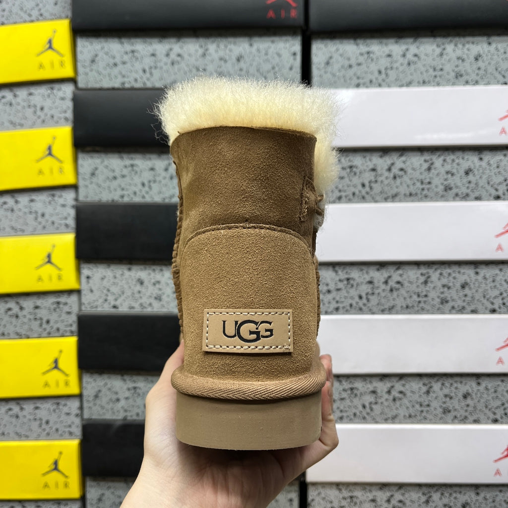 UGG Button-Detail Mini Boots in Chestnut with Plush Lining