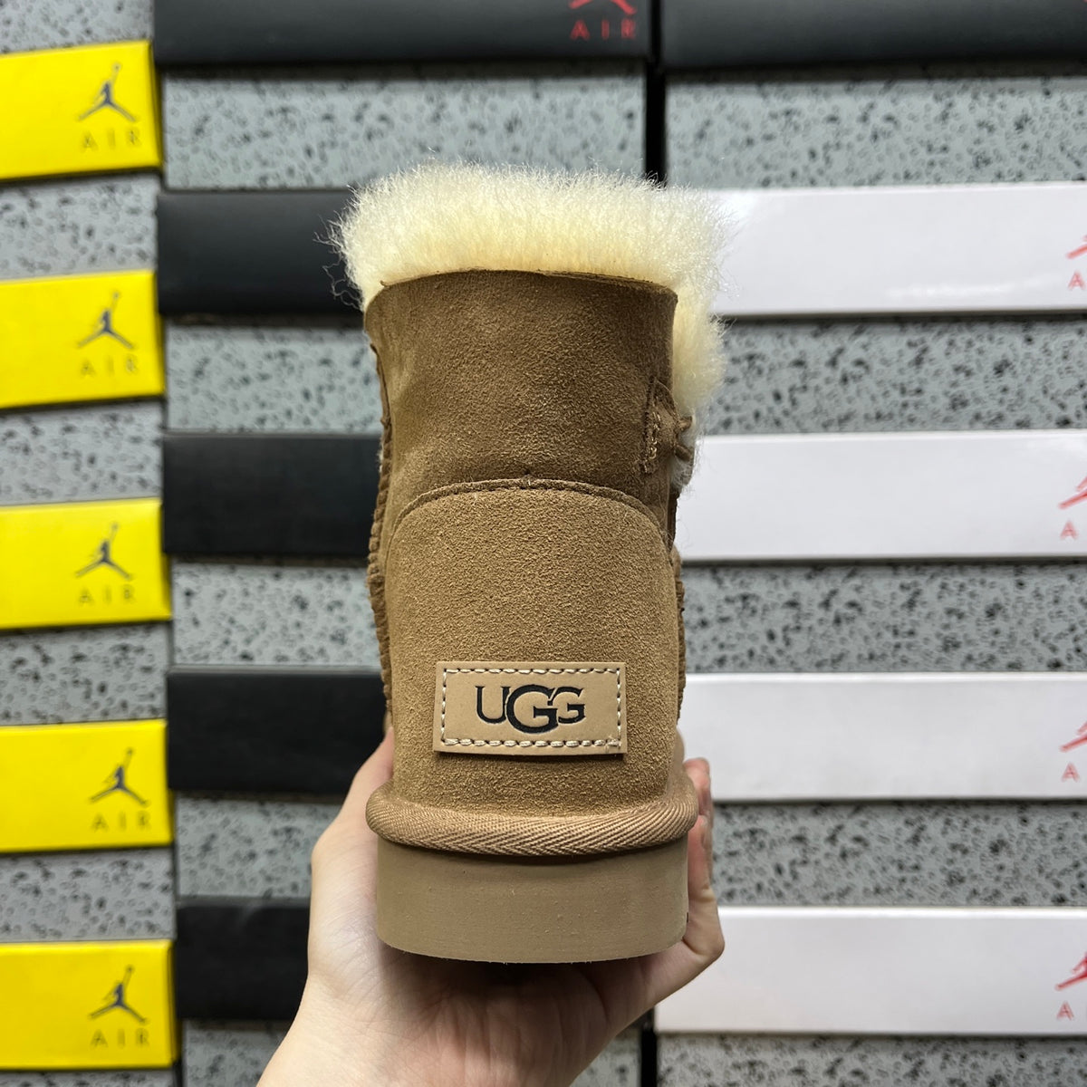 UGG Button-Detail Mini Boots in Chestnut with Plush Lining