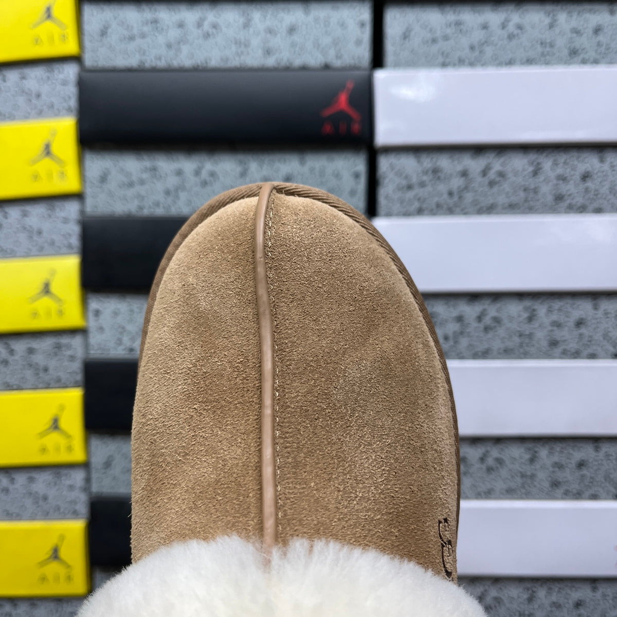 UGG Platform Slippers in Chestnut with Cream Plush Collar