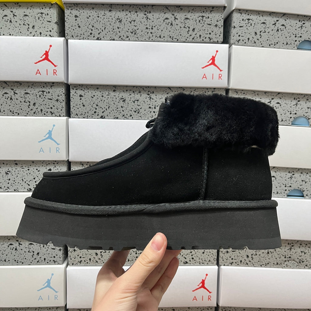 UGG Black Platform Ankle Boots with Plush Cuff