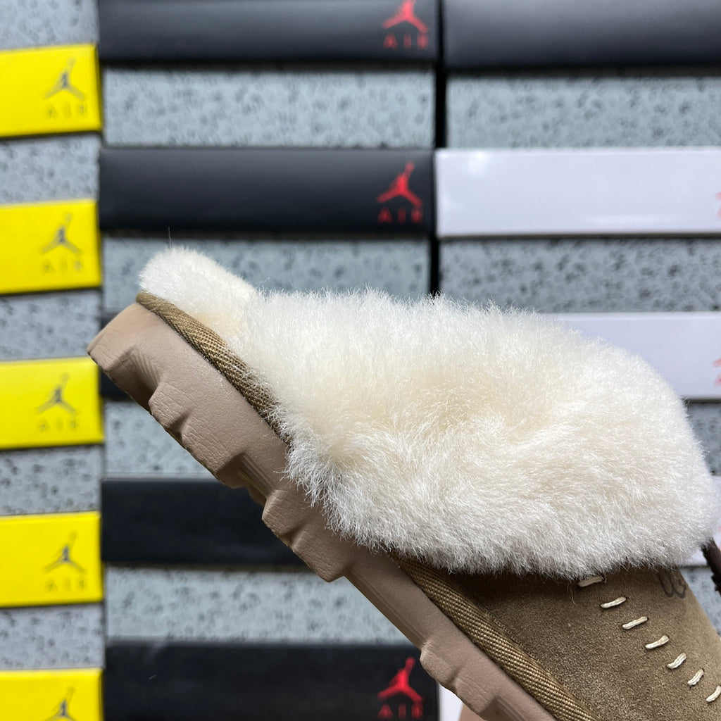 UGG Slippers in Light Bronze with Cream Plush Collar