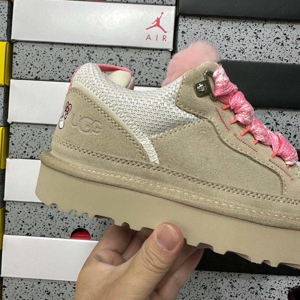 UGG Low-Cut Lace-Up Shoes in White and Pink with Chunky Sole