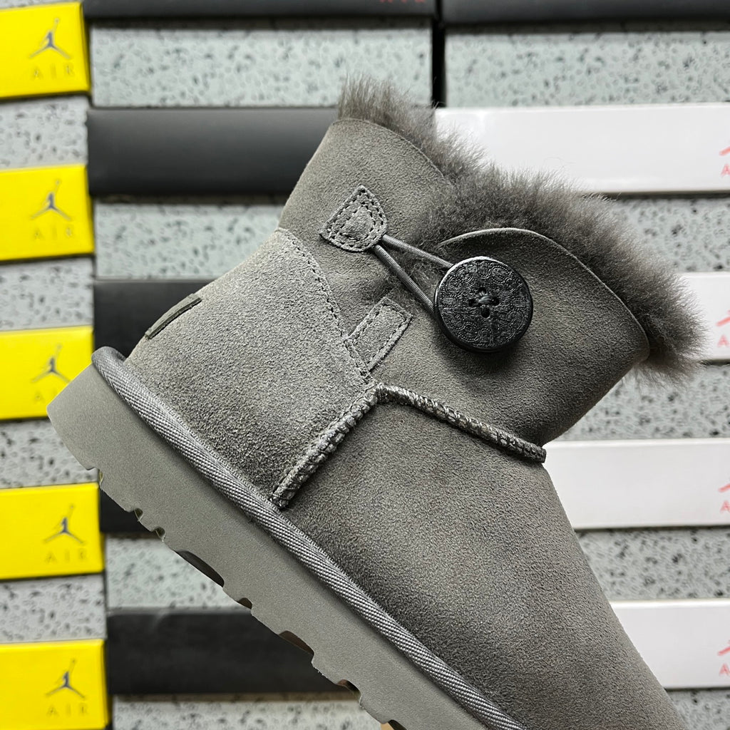 UGG Button-Detail Mini Boots in Gray with Plush Lining