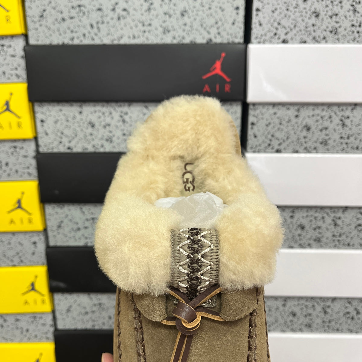 UGG Platform Slippers in Walnut with Cream Plush Collar