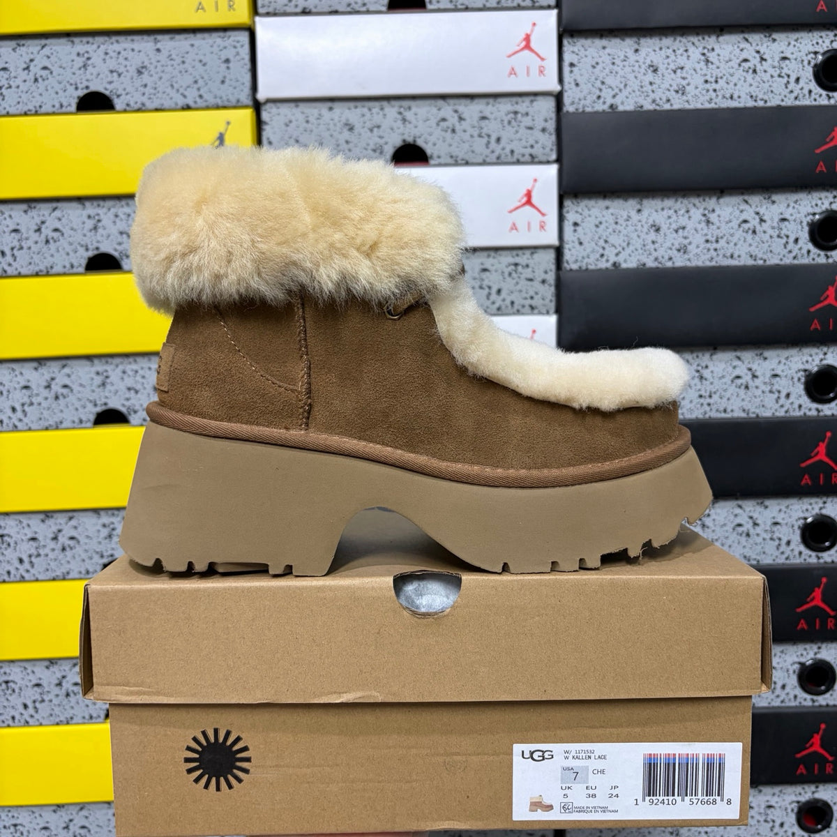 UGG Platform Slippers in Chestnut with Cream Plush Collar