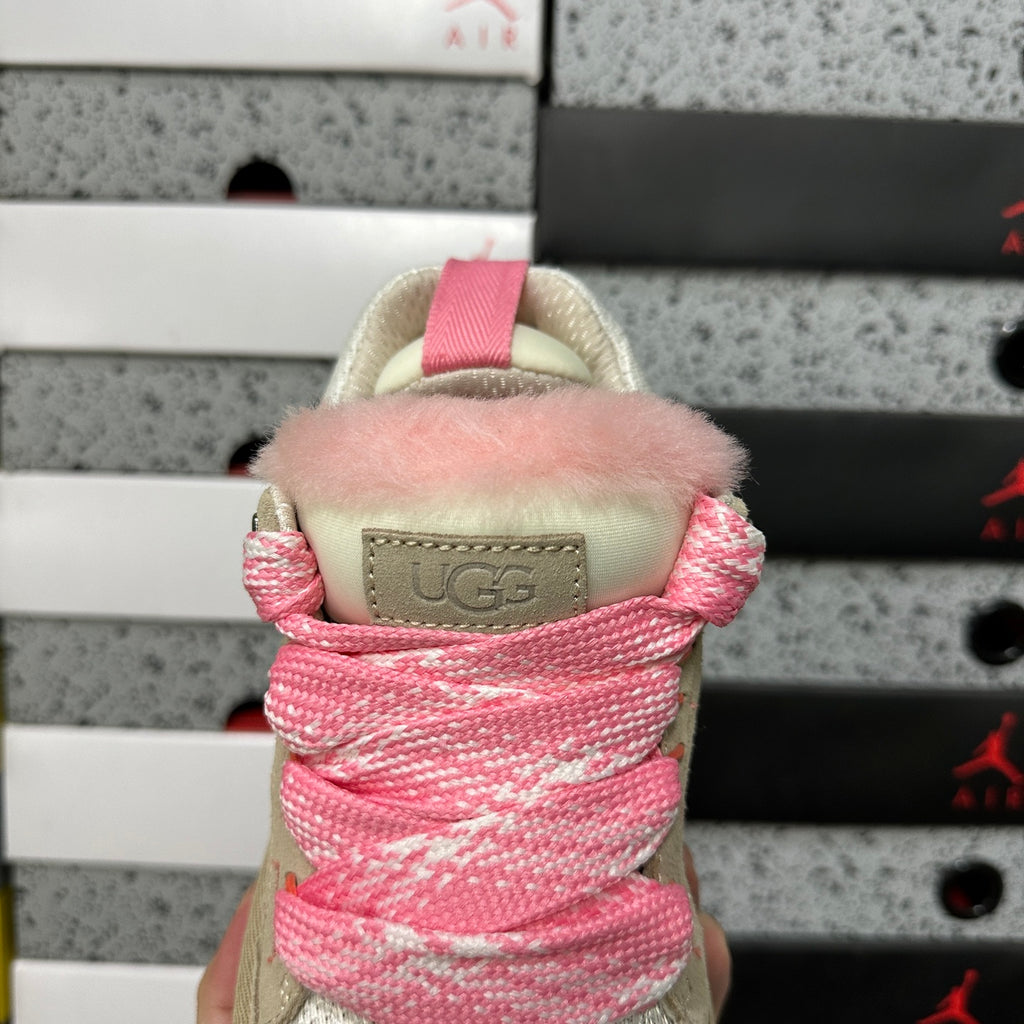 UGG Low-Cut Lace-Up Shoes in White and Pink with Chunky Sole