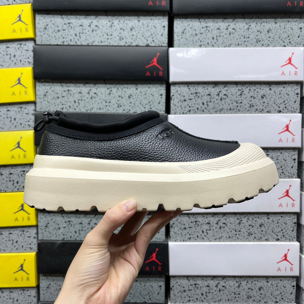 UGG Leather Slip-On Shoes in Black with Cream Chunky Sole