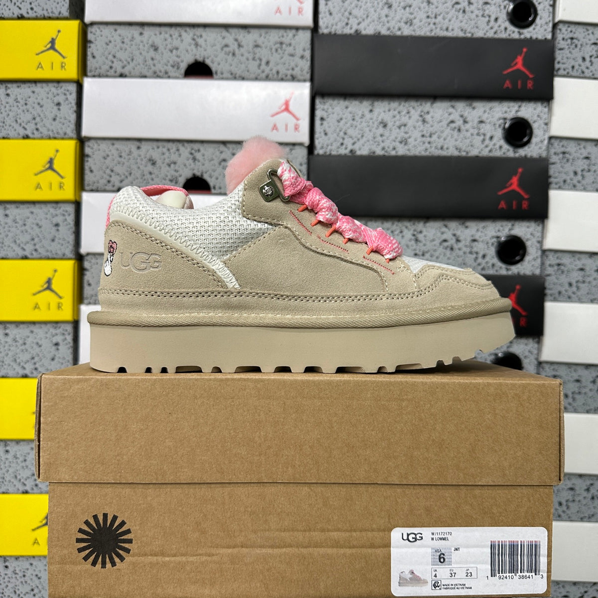 UGG Low-Cut Lace-Up Shoes in White and Pink with Chunky Sole
