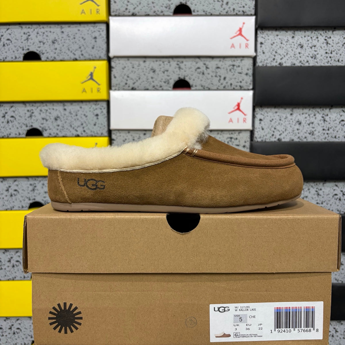 UGG Moccasin Slippers in Chestnut with Cream Plush Collar
