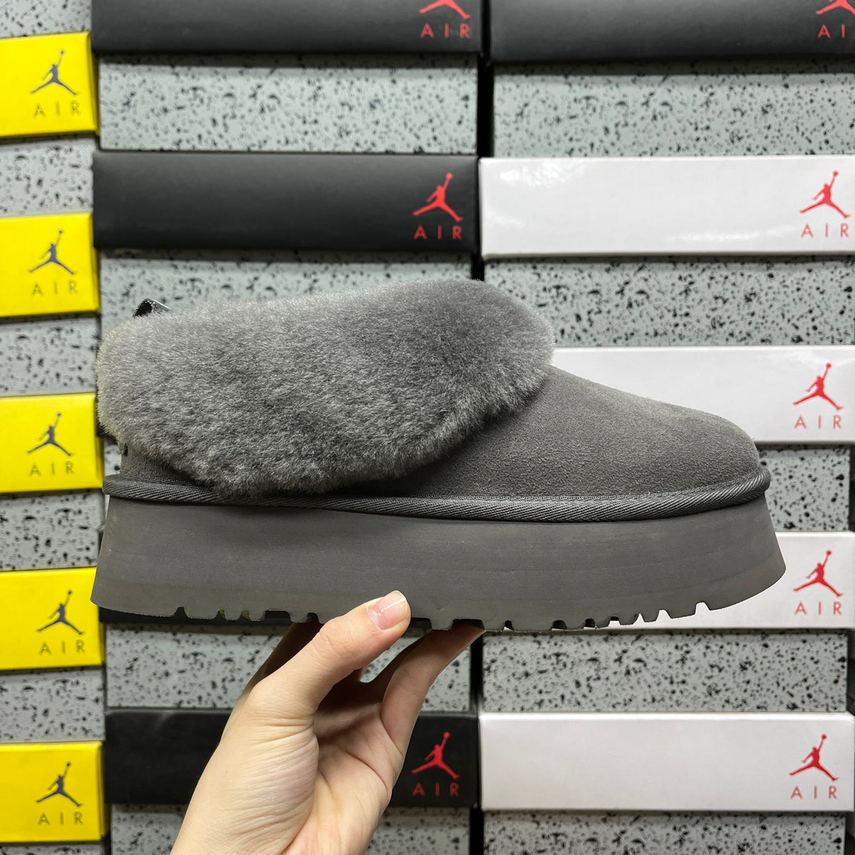 UGG Platform Slippers in Gray with Plush Collar