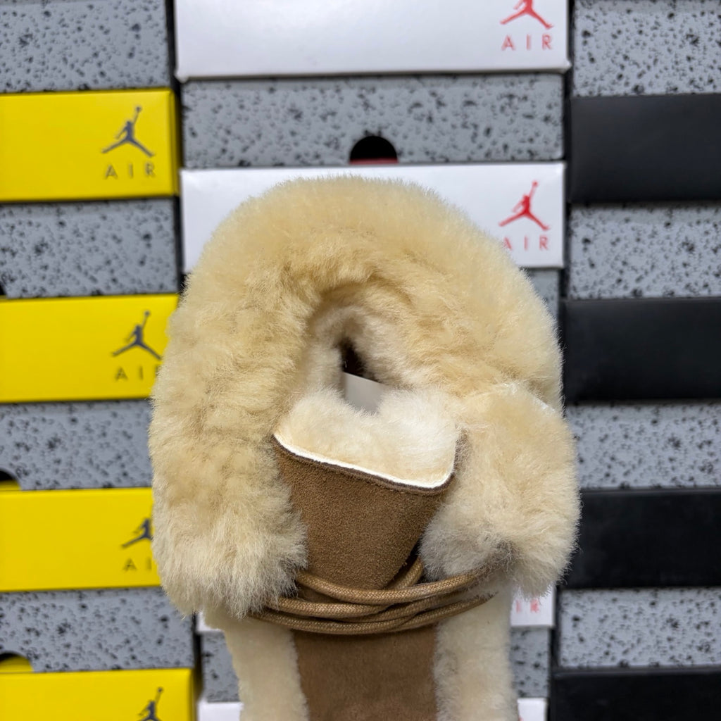 UGG Platform Slippers in Chestnut with Cream Plush Collar