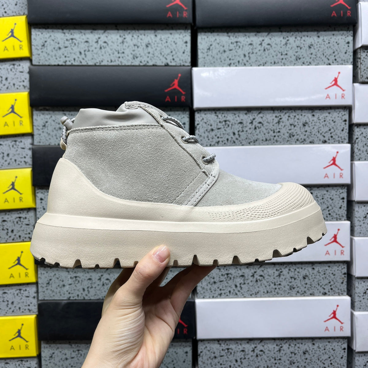 UGG Lace-Up Ankle Boots in Gray with Cream Chunky Lug Sole
