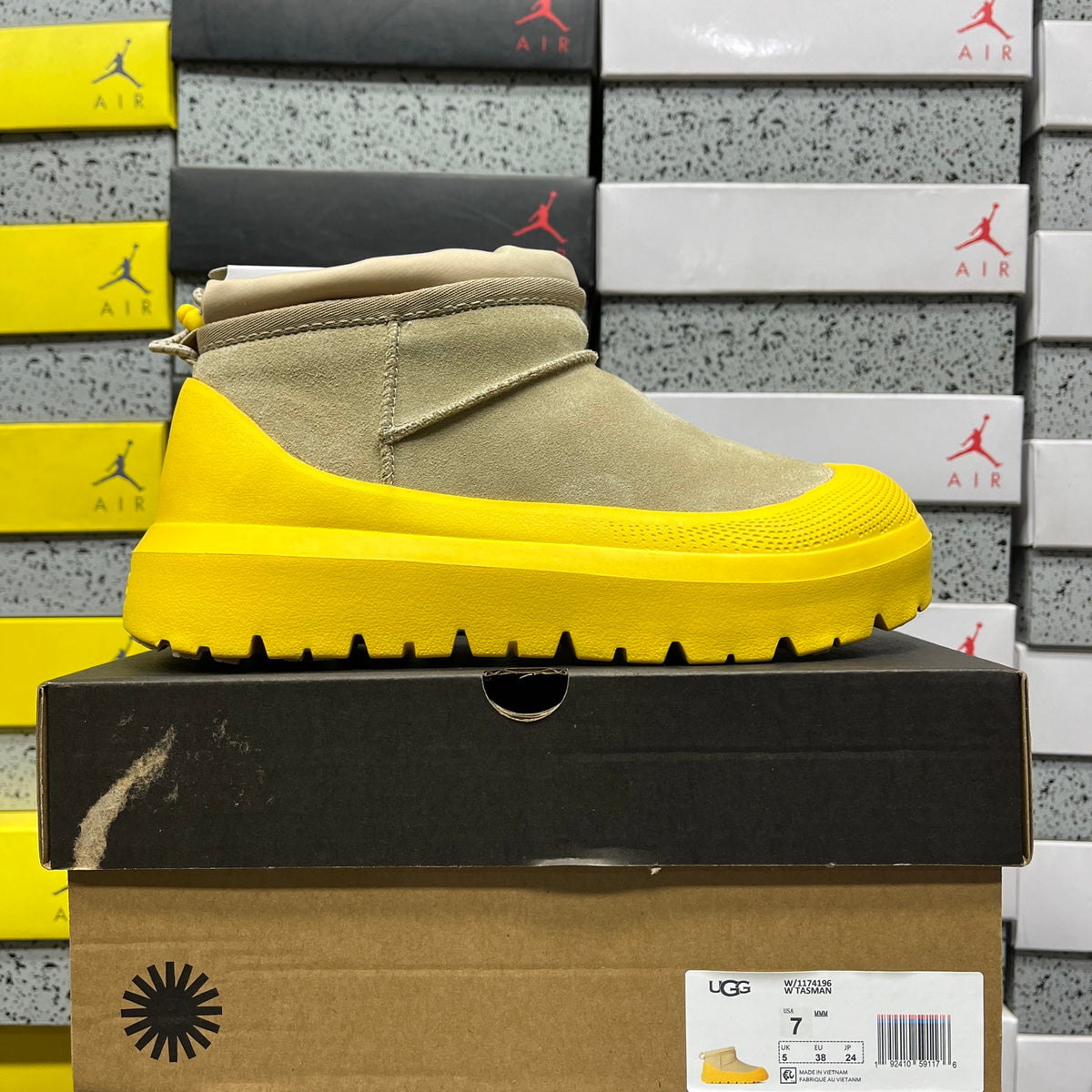 UGG Slip-On Ankle Boots in Beige with Yellow Chunky Lug Sole