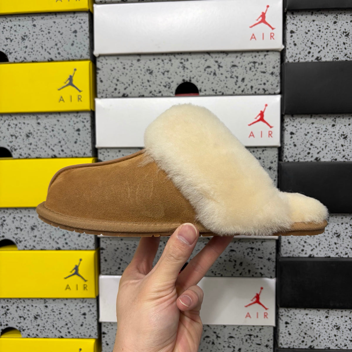 UGG Chestnut Mule Slippers with Cream Plush Collar