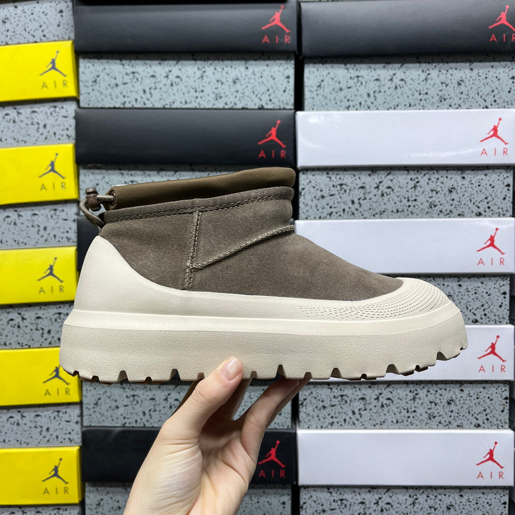 UGG Slip-On Ankle Boots in Olive Green with Cream Chunky Lug Sole