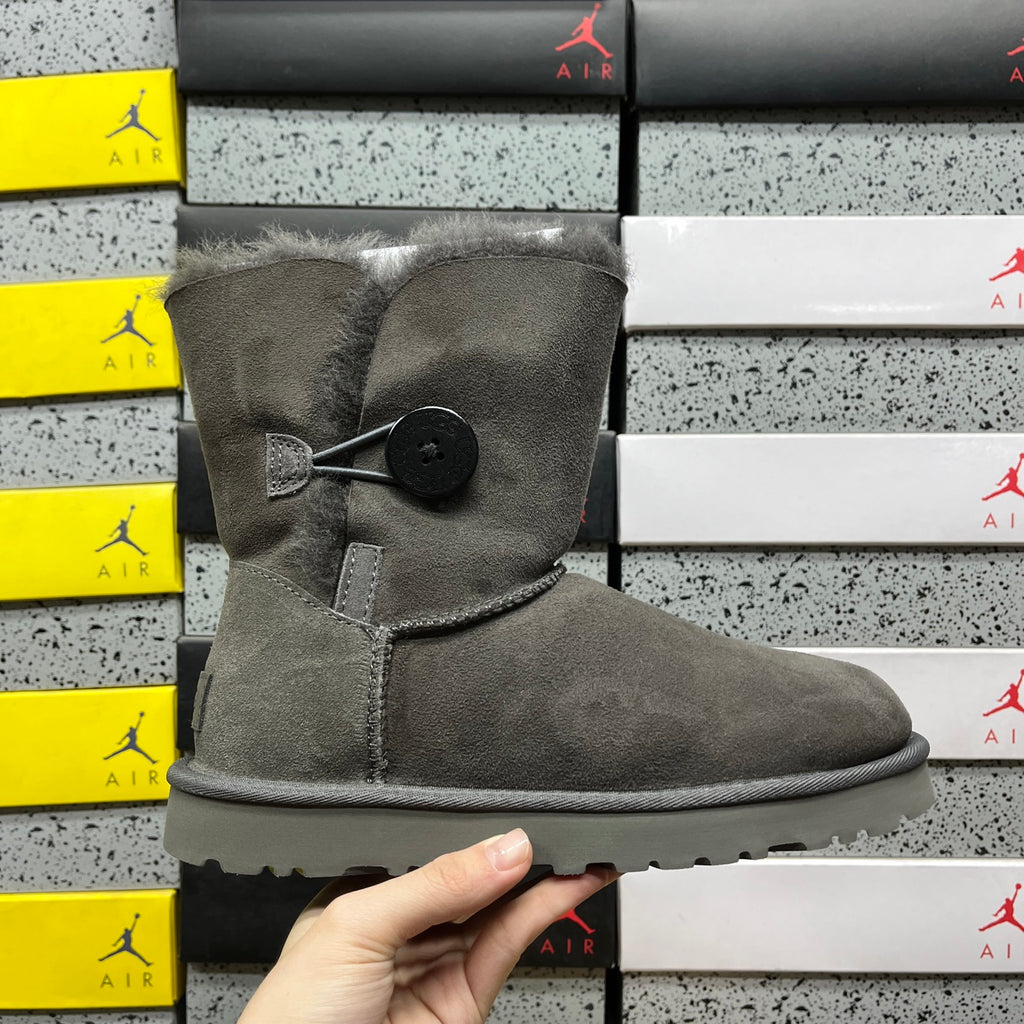 UGG Button-Detail Short Boots in Gray with Plush Lining