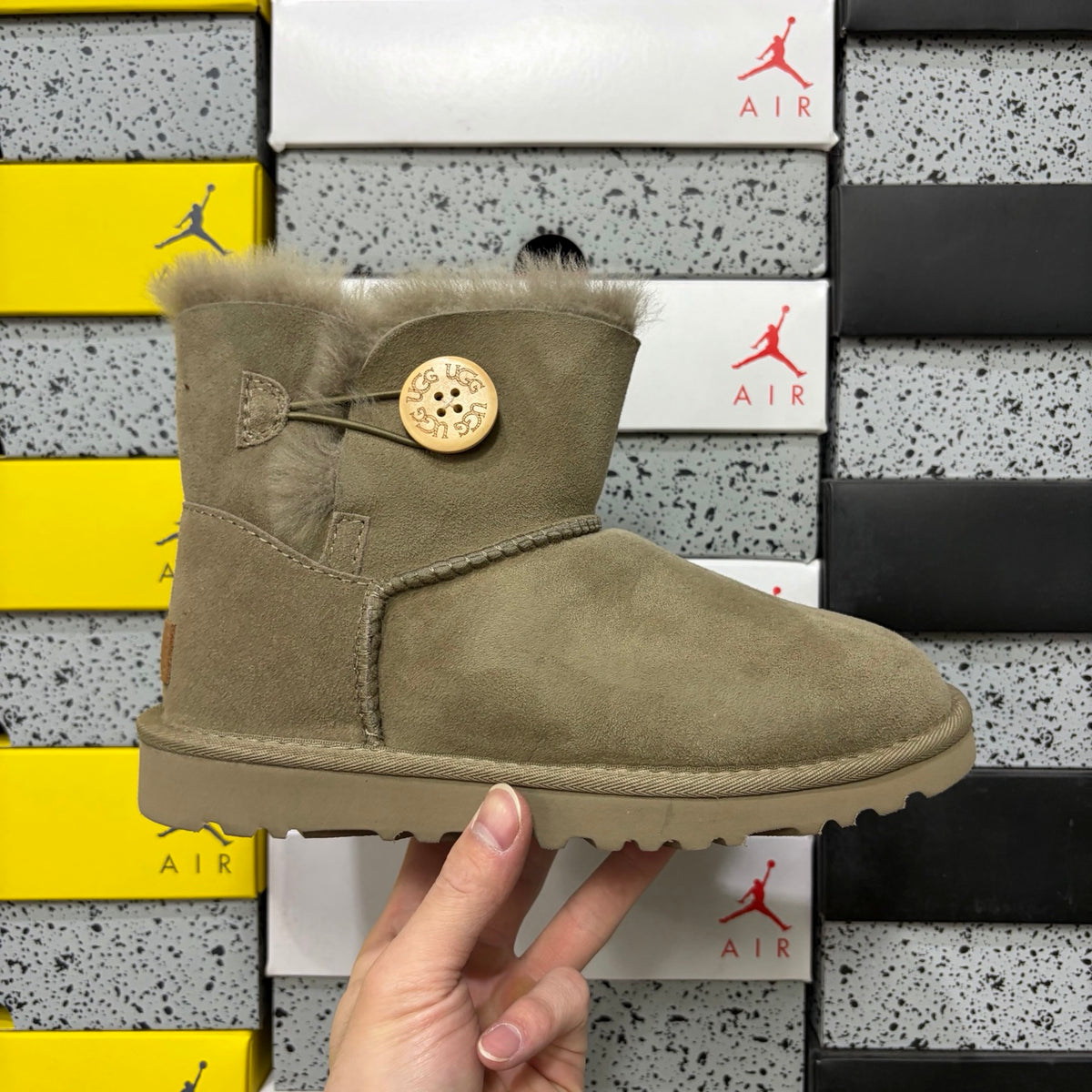 UGG Button-Detail Short Boots in Antelope Brown with Plush Lining