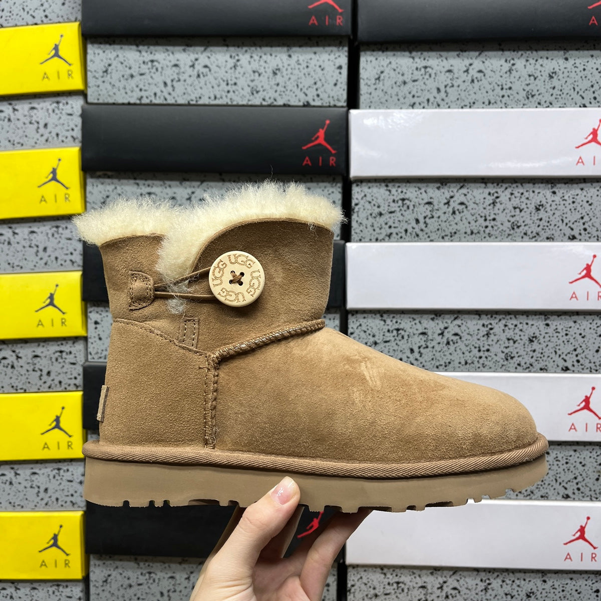 UGG Button-Detail Mini Boots in Chestnut with Plush Lining
