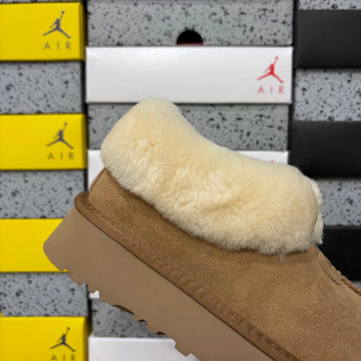 UGG Chestnut Slippers with Cream Plush Collar