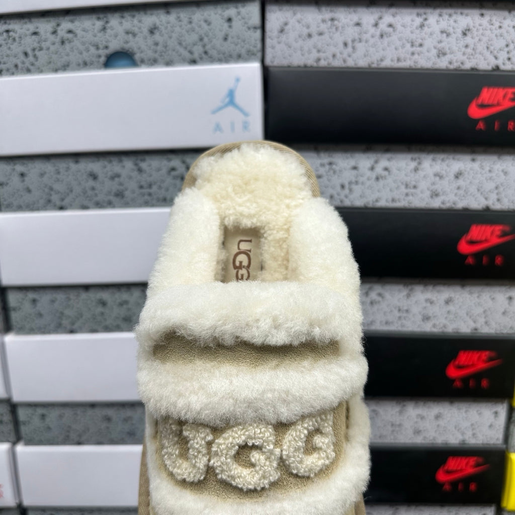 UGG Mule Slippers in Sand with Cream Plush Trim