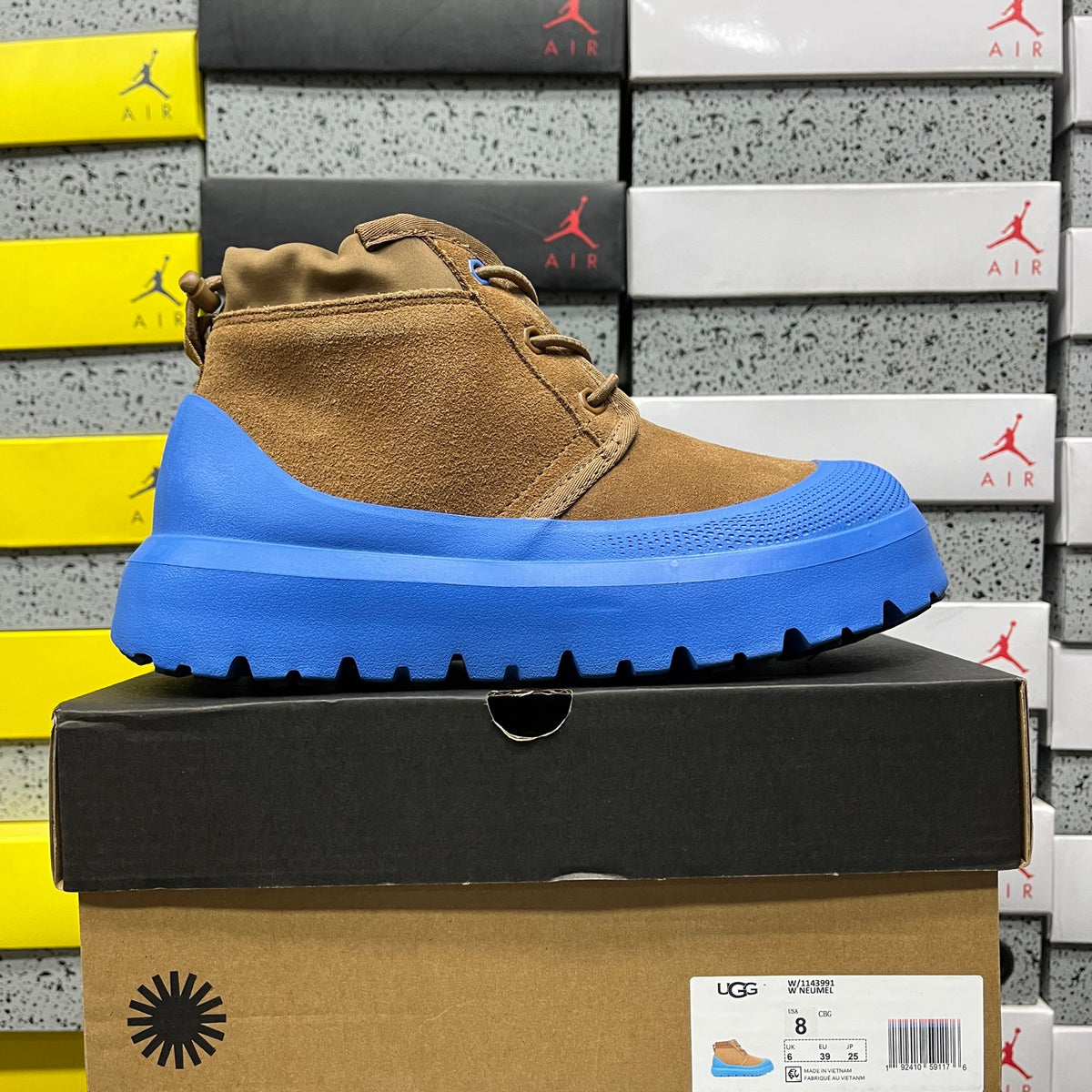 UGG Lace-Up Ankle Boots in Chestnut with Blue Chunky Lug Sole