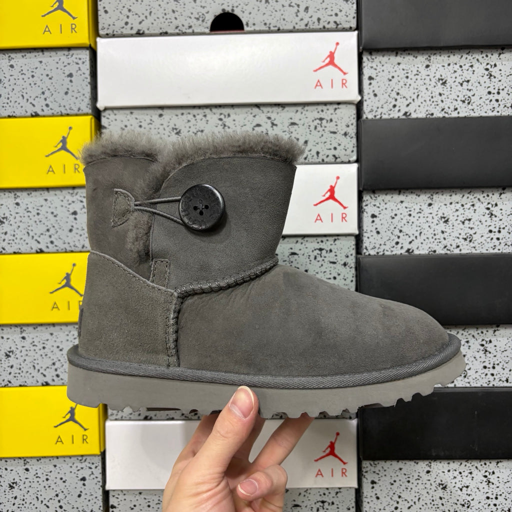 UGG Button-Detail Short Boots in Gray with Plush Lining