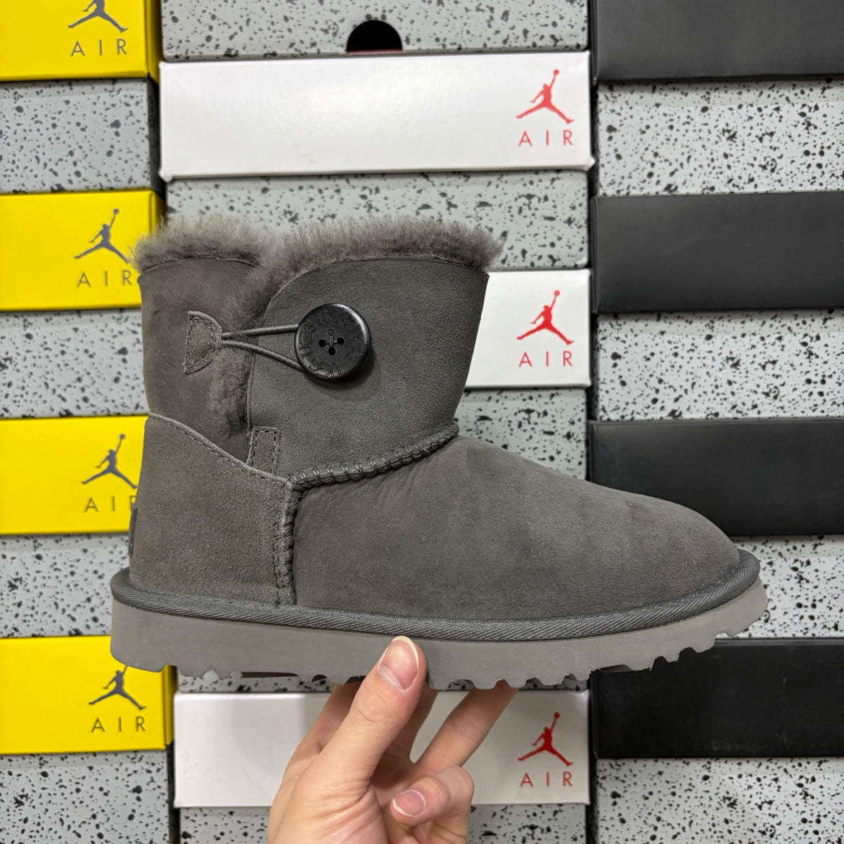 UGG Button-Detail Short Boots in Gray with Plush Lining