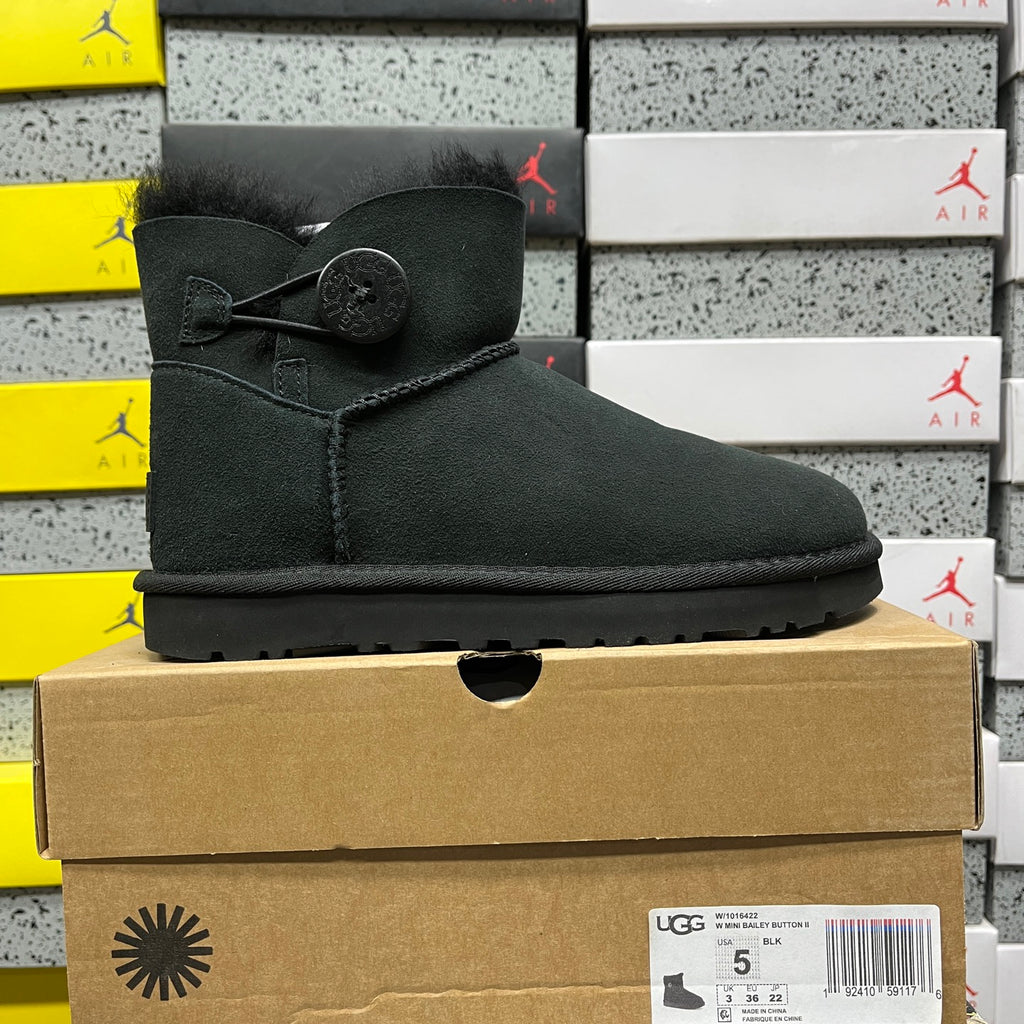 UGG Button-Detail Mini Boots in Black with Plush Lining