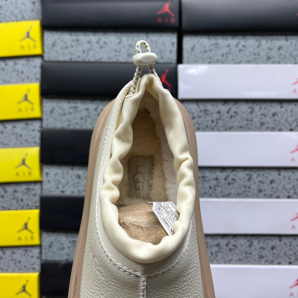 UGG Leather Slip-On Shoes in White with Tan Chunky Sole