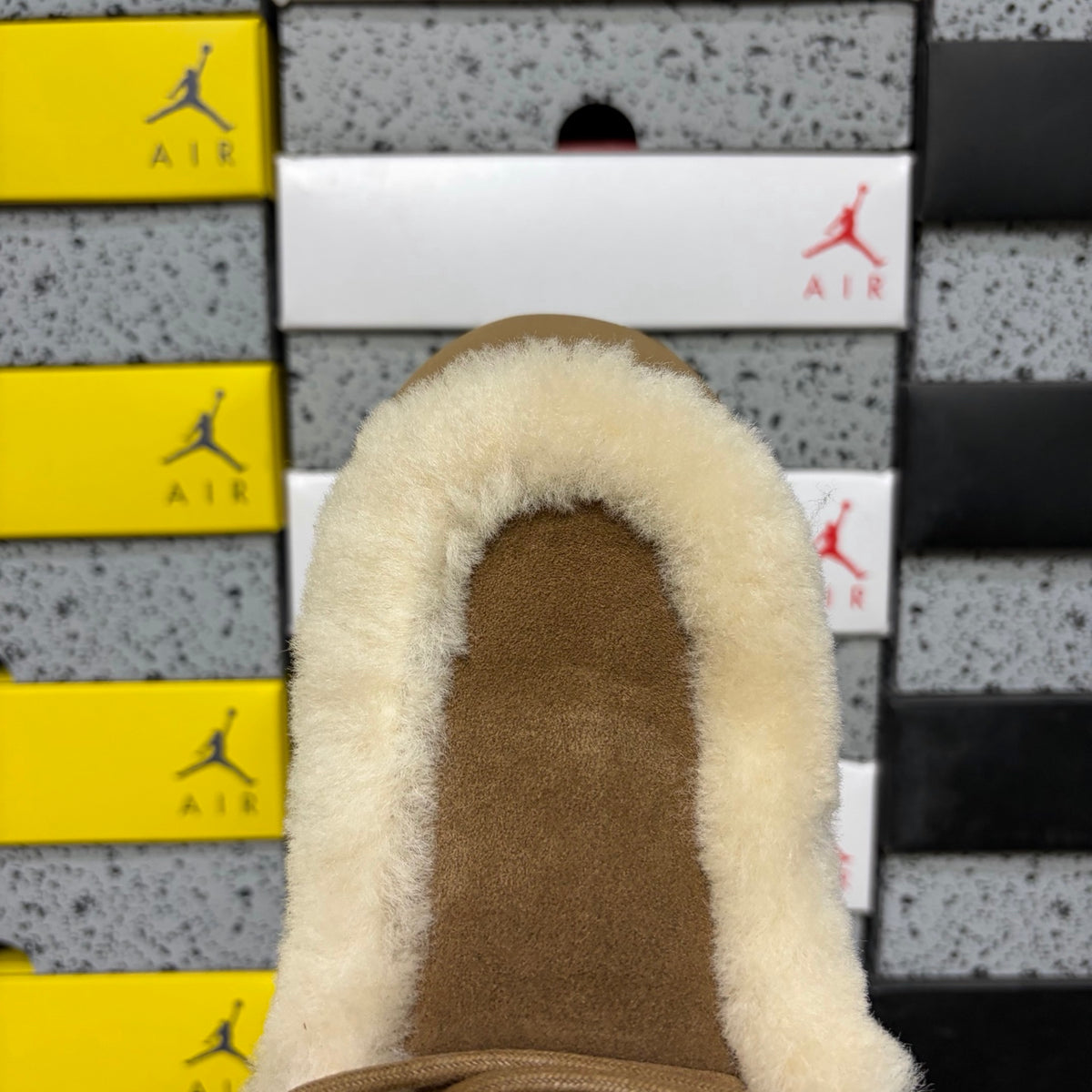 UGG Platform Slippers in Chestnut with Cream Plush Collar