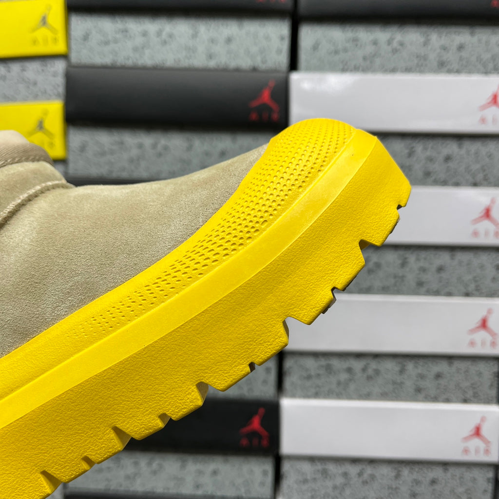 UGG Slip-On Ankle Boots in Beige with Yellow Chunky Lug Sole
