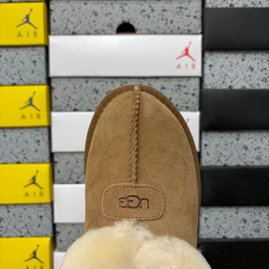 UGG Chestnut Slippers with Cream Plush Collar