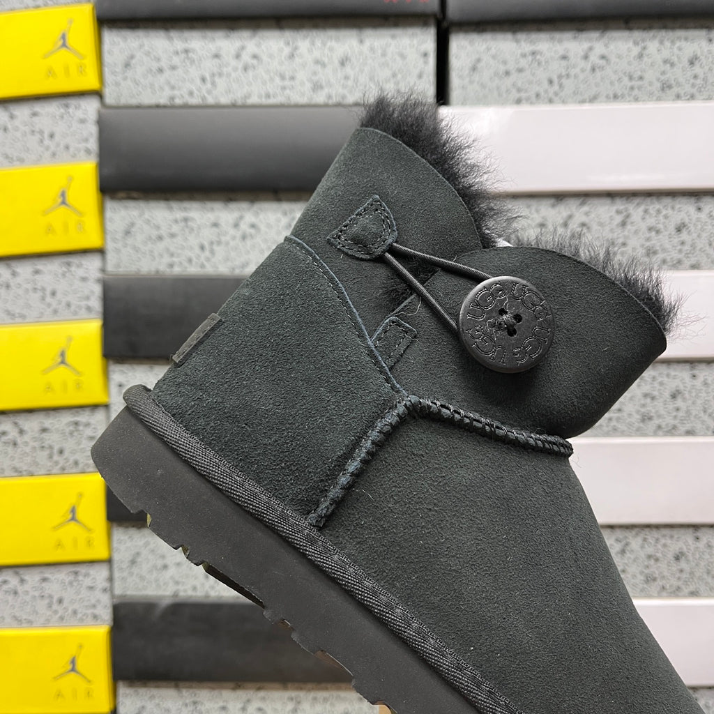 UGG Button-Detail Mini Boots in Black with Plush Lining
