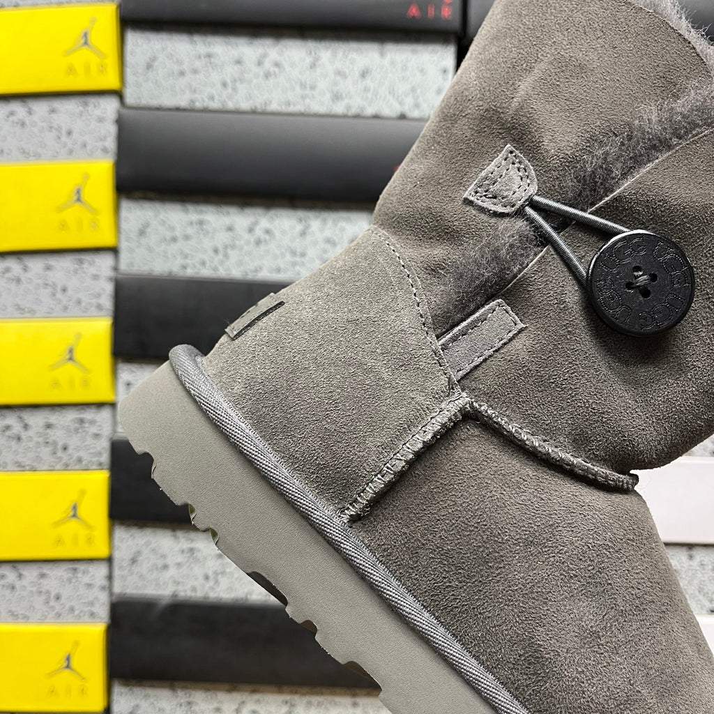 UGG Button-Detail Short Boots in Gray with Plush Lining