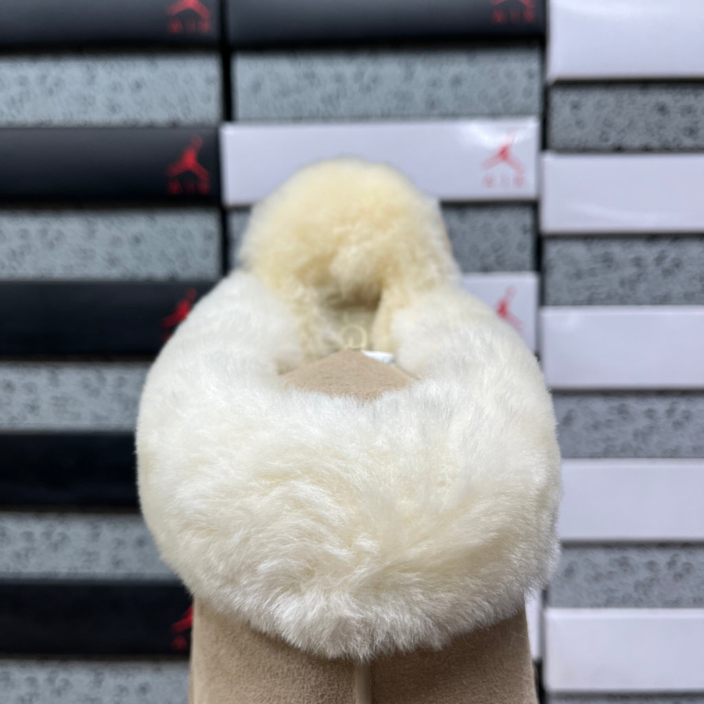UGG Platform Slippers in Mustard Seed with Cream Plush Collar