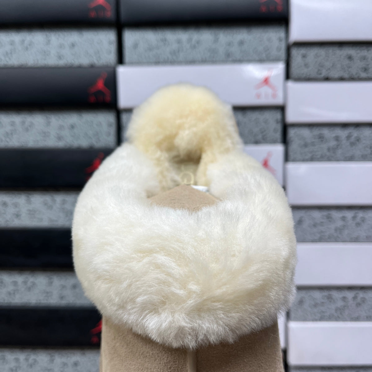 UGG Platform Slippers in Mustard Seed with Cream Plush Collar