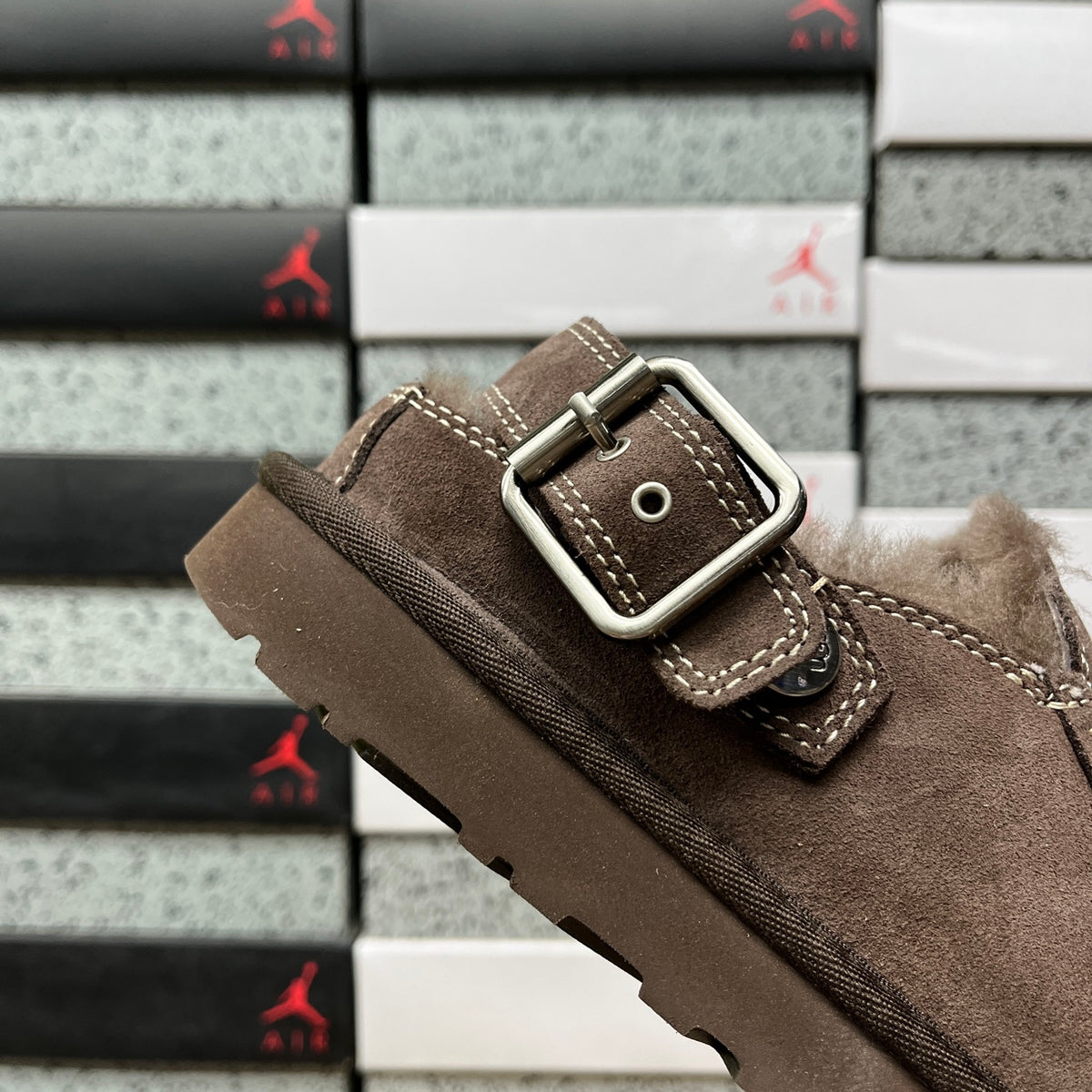 UGG Buckle-Strap Clogs in Dark Brown with Plush Lining