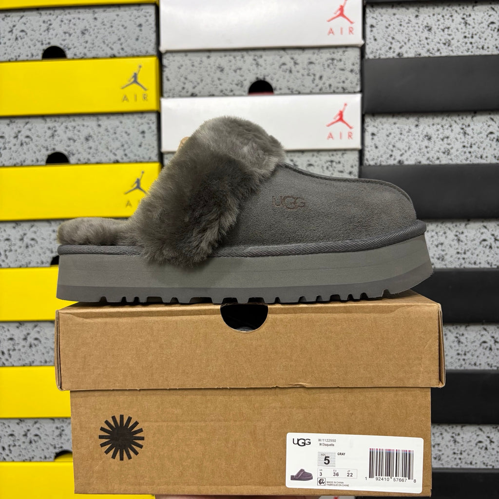 UGG Platform Slippers in Gray with Plush Collar