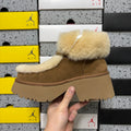 UGG Platform Slippers in Chestnut with Cream Plush Collar