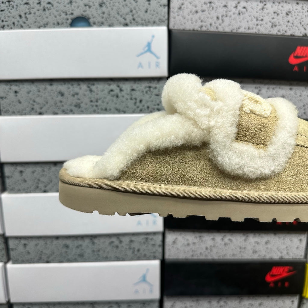 UGG Mule Slippers in Sand with Cream Plush Trim