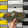 UGG Olive Green Slip-On Shoes with Colorful Cartoon Embroidery