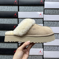 UGG Platform Slippers in Mustard Seed with Cream Plush Collar