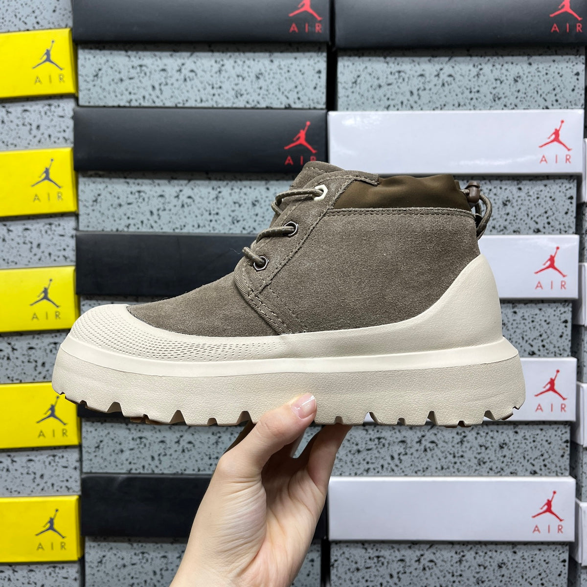 UGG Lace-Up Ankle Boots in Hickory Brown with Cream Chunky Sole