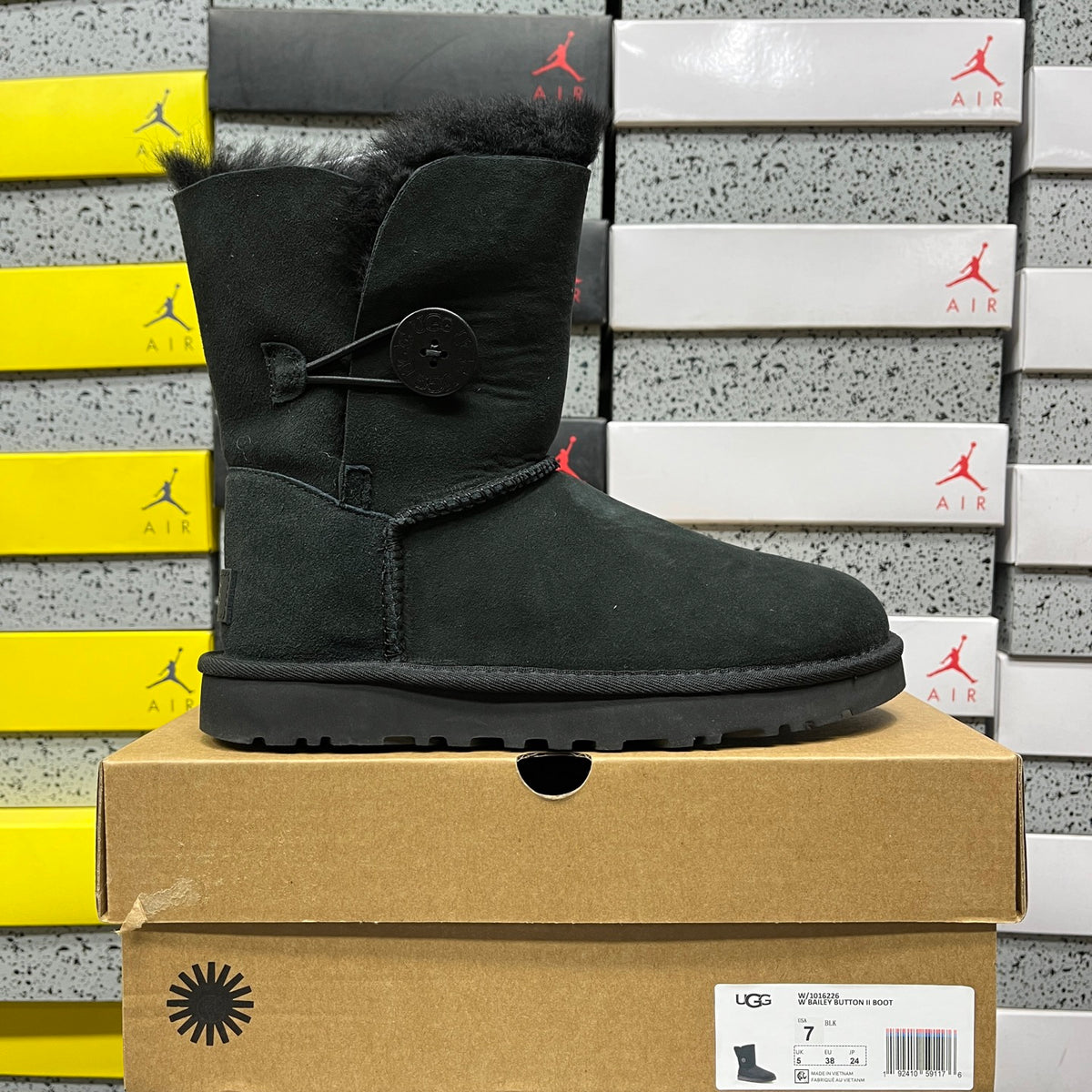 UGG Button-Detail Short Boots in Black with Plush Lining