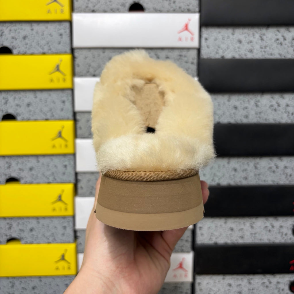 UGG Platform Slippers in Chestnut with Plush Collar
