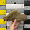 UGG Antelope Brown Mule Slippers with Plush Collar and Notched Sole