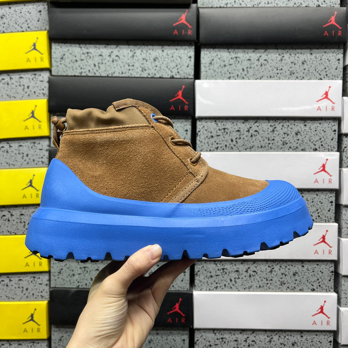 UGG Lace-Up Ankle Boots in Chestnut with Blue Chunky Lug Sole